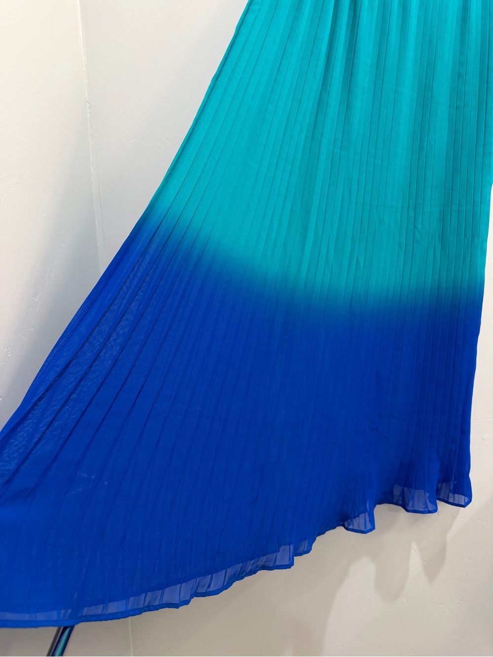 Mix Nouveau Y2K Teal Blue Ombre Knife Pleated Maxi Skirt Size M Vintage 2000s - Picture 3 of 11